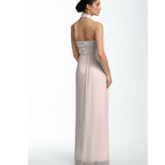 Js Collections Blush Pleated Mesh Halter FL Gown 4 - Picture 2 of 9